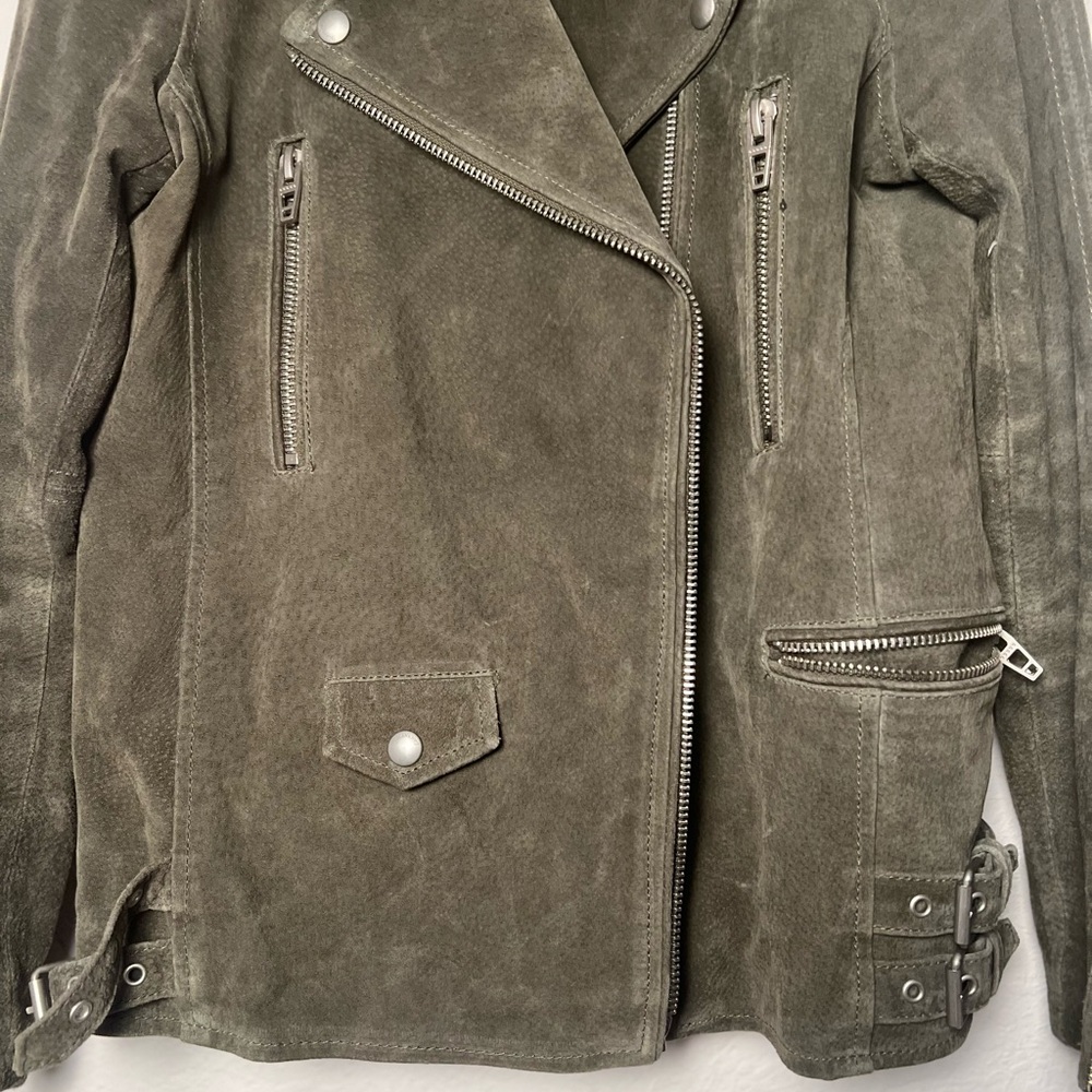 BLANKNYC Jacket XS Suede Olive Green Zip Snap Moto Lined Biker - Picture 5 of 15